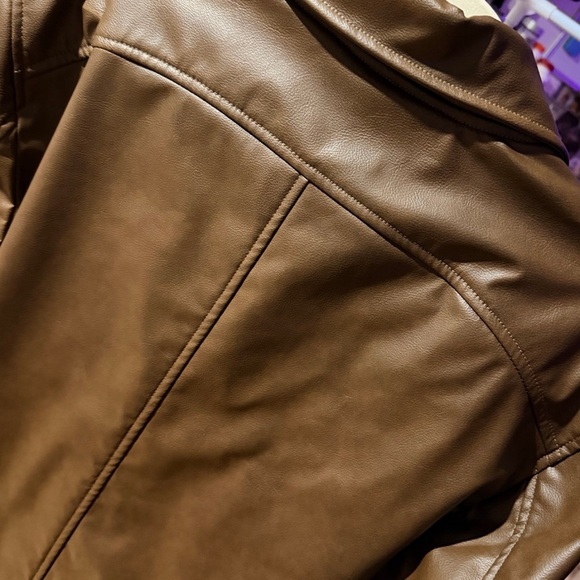 Zara Brown Leather Zip Jacket - Picture 4 of 4